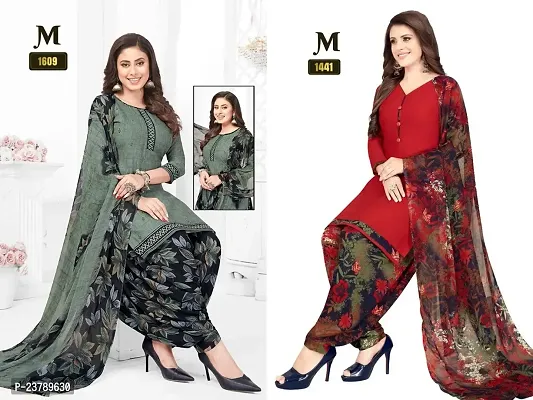 Beautiful Crepe Printed Dress Material with Dupatta Pack Of 2