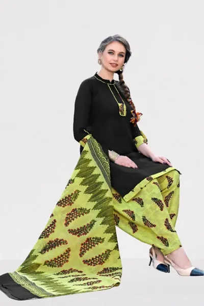 Fancy Crepe Printed Unstitched Dress Material With Dupatta