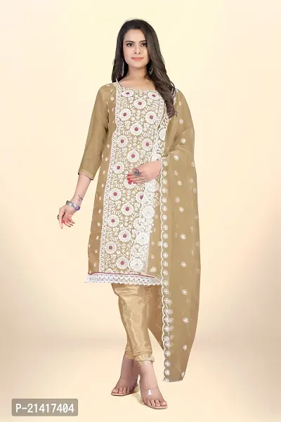 Organza Dress Material For Women With Embroidered Work And Inner