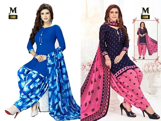 Stylish Crepe Printed Unstitched Dress Material With Dupatta (Pack Of 2)