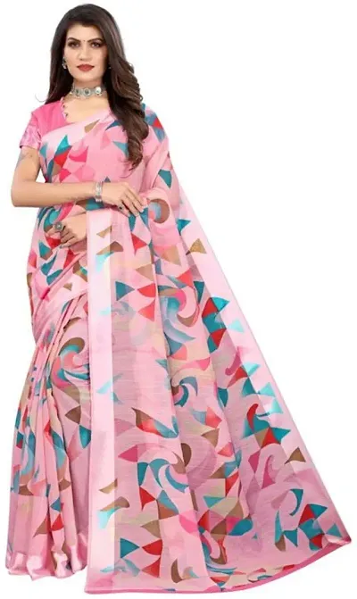 Elite Linen Self Pattern Women Sarees with Blouse Piece