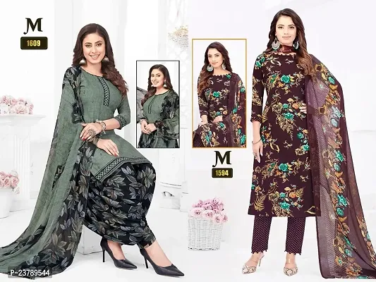 Beautiful Crepe Printed Dress Material with Dupatta Pack Of 2-thumb0