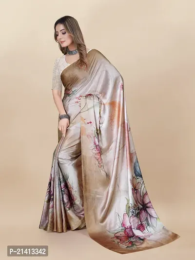 Stylish Crepe Multicoloured Digital Print Saree with Blouse piece-thumb0