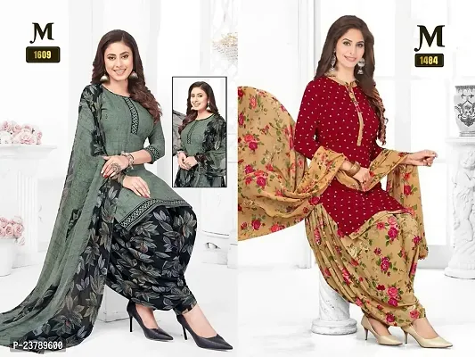 Beautiful Crepe Printed Dress Material with Dupatta Pack Of 2-thumb0