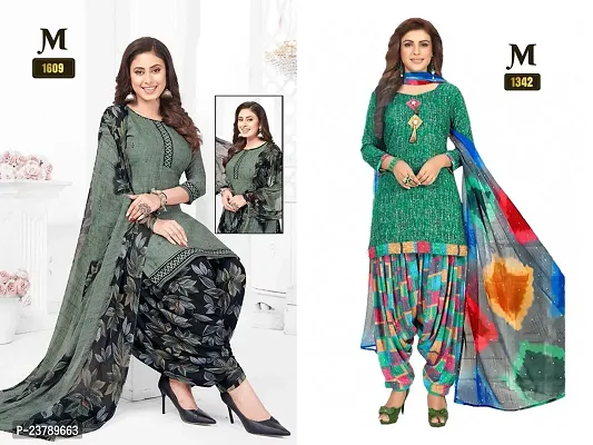 Beautiful Crepe Printed Dress Material with Dupatta Pack Of 2