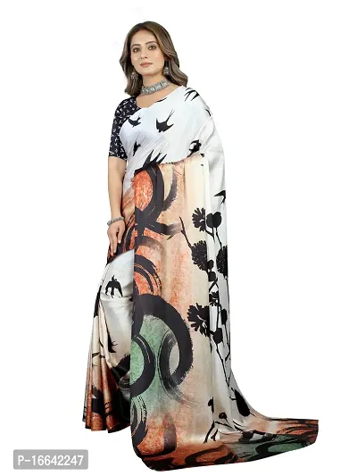 Stylish Crepe Multicoloured Digital Print Saree with Blouse piece-thumb3