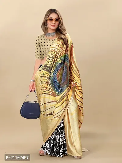 Digital Print, Printed Bollywood Silk Blend, Crepe Saree For Women