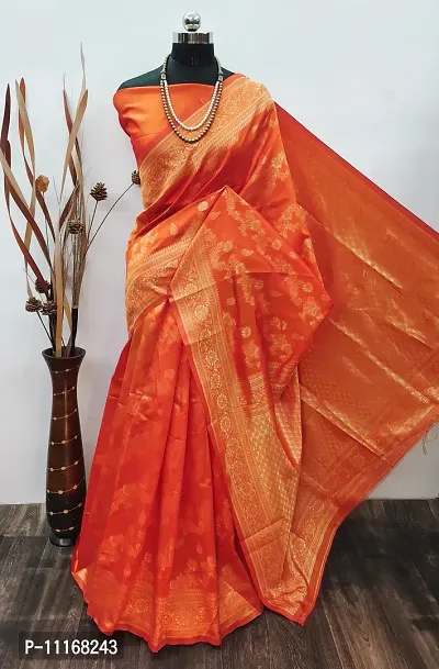 Orange and Green Combination Party Wear Saree Blouse Design
