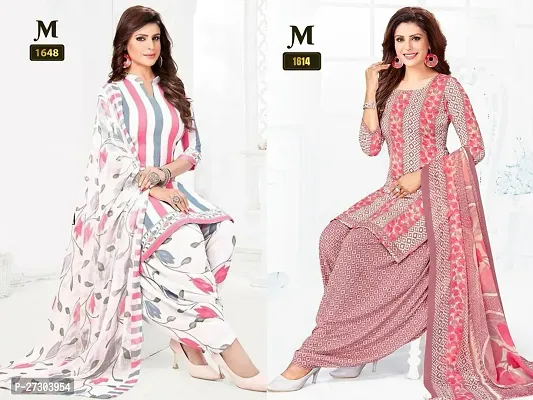 Beautiful Crepe Printed Dress Material with Dupatta Pack Of 2-thumb0