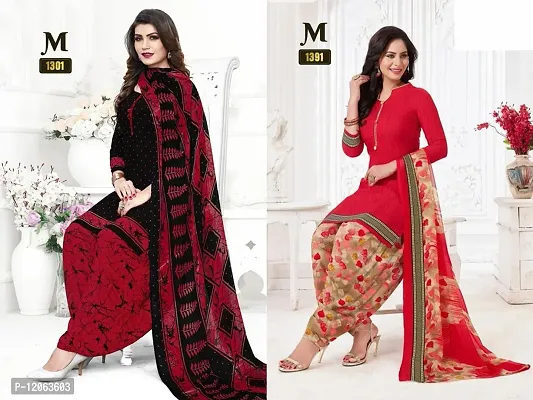 Beautiful Crepe Printed Dress Material with Dupatta Pack of 2