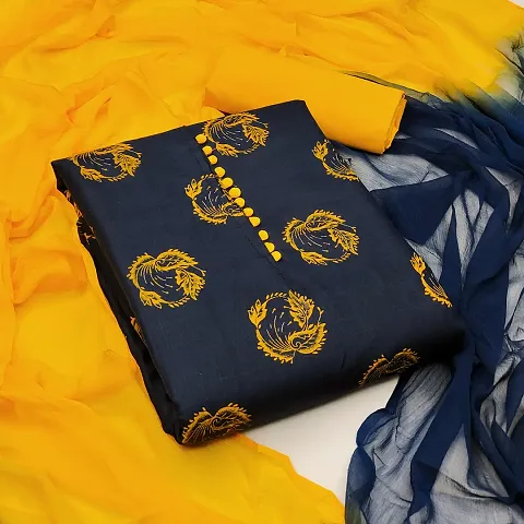 Stylish Multicoloured Cotton Self Design Dress Material with Dupatta Set