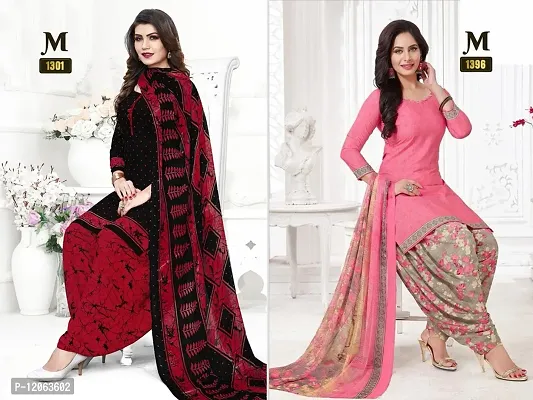 Beautiful Crepe Printed Dress Material with Dupatta Pack of 2