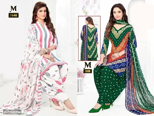 Beautiful Crepe Printed Dress Material with Dupatta Pack Of 2-thumb0