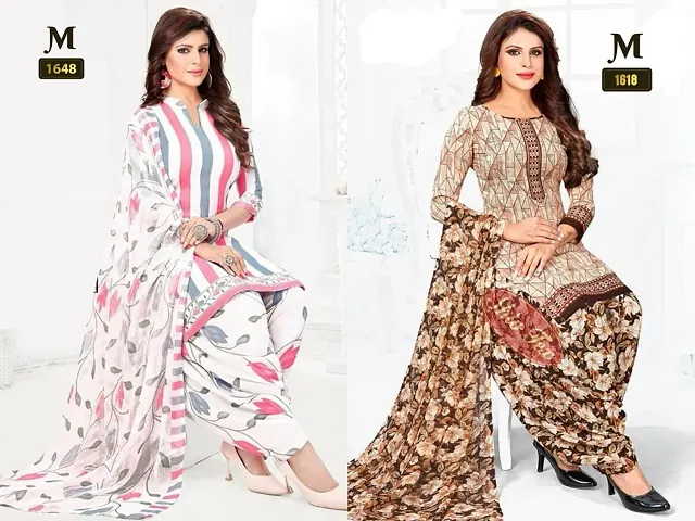 Fancy Crepe Printed Unstitched Suit - Pack Of 2