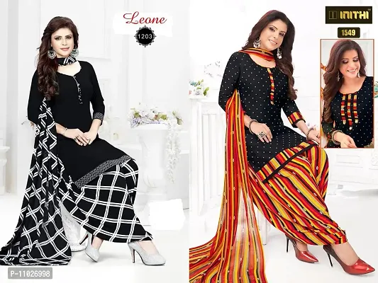 Beautiful American Crepe Printed Dress Material with Dupatta Pack Of 2-thumb0