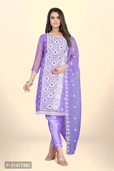 Organza Dress Material For Women With Embroidered Work And Inner