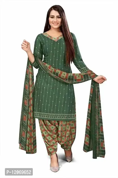 INITHI Women Casual Wear Italian Leon Crepe Dress Material Salwar Suit Color Green-thumb0