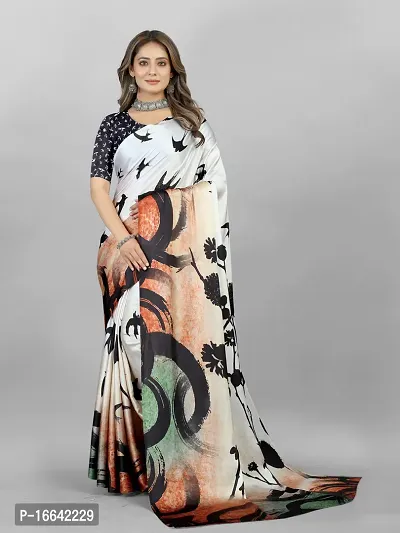 Stylish Crepe Multicoloured Digital Print Saree with Blouse piece-thumb0