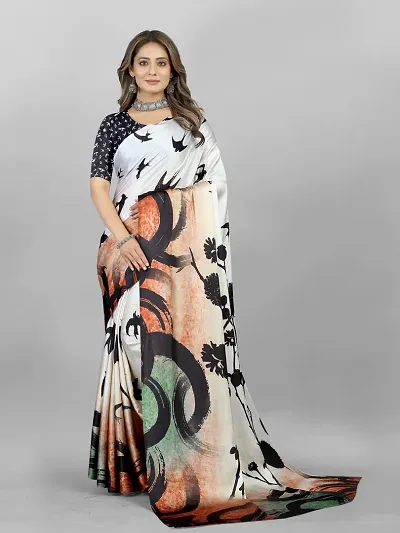 Stylish Crepe Digital Print Saree with Blouse piece