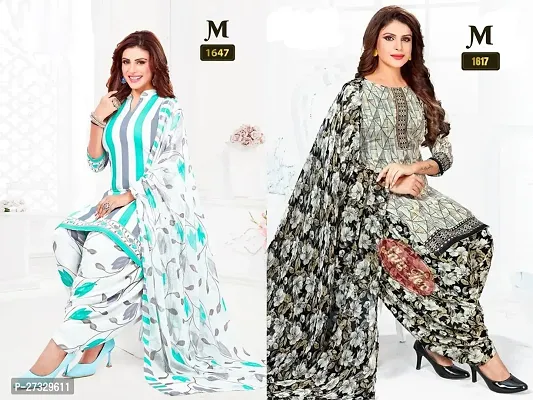 Beautiful Crepe Printed Dress Material with Dupatta Pack Of 2-thumb0