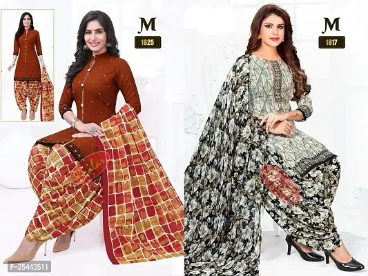 Beautiful Crepe Printed Dress Material with Dupatta Pack Of 2-thumb0