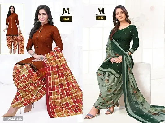 Beautiful Crepe Printed Dress Material with Dupatta Pack Of 2-thumb0