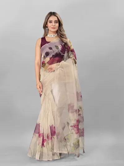 Digital Print Bollywood Organza Saree For Women