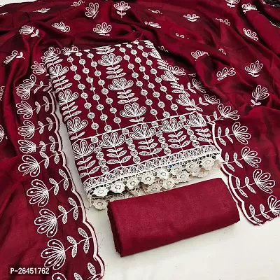 Embroidered Silk Dress Material With Santoon Bottom
