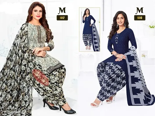 Beautiful Crepe Printed Dress Material with Dupatta Pack Of 2-thumb0