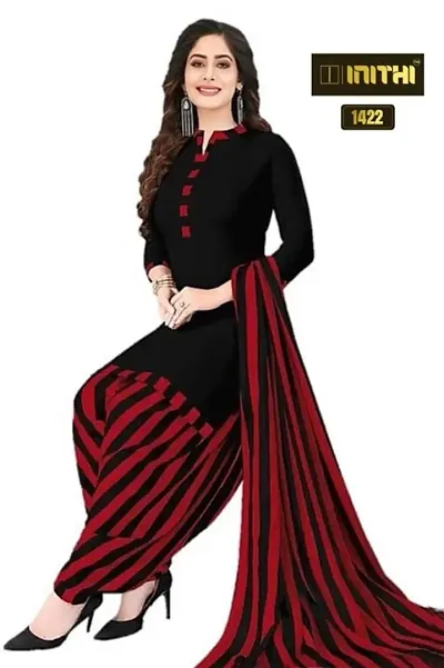 Beautiful Synthetic Crepe Printed Dress Material with Dupatta