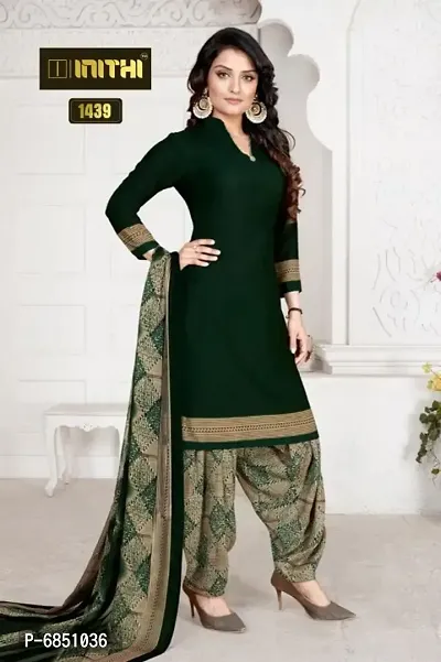 Stylish Green Geometric Print American Crepe Dress Material with Dupatta For Women-thumb0