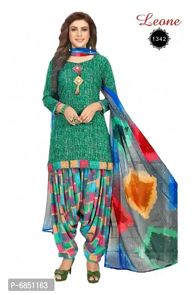 Womens  Traditional American Crepe Printed Unstitched Salwar Suit with Dupatta Set