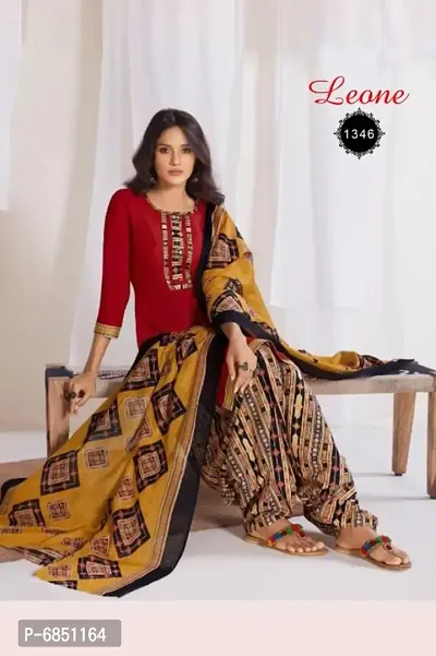 Womens  Traditional American Crepe Printed Unstitched Salwar Suit with Dupatta Set