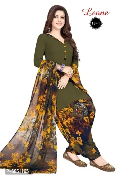 Womens  Traditional American Crepe Printed Unstitched Salwar Suit with Dupatta Set-thumb0