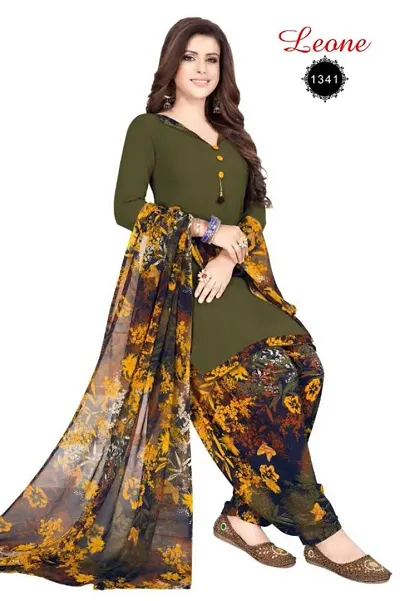 Trendy Womens Daily Wear Crepe Printed Dress Material with Dupatta