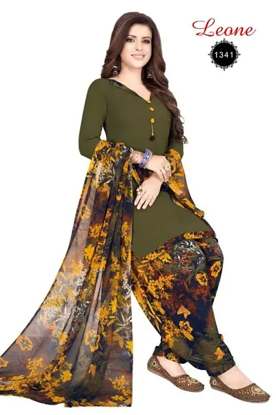 Womens Traditional American Crepe Unstitched Salwar Suit with Dupatta Set