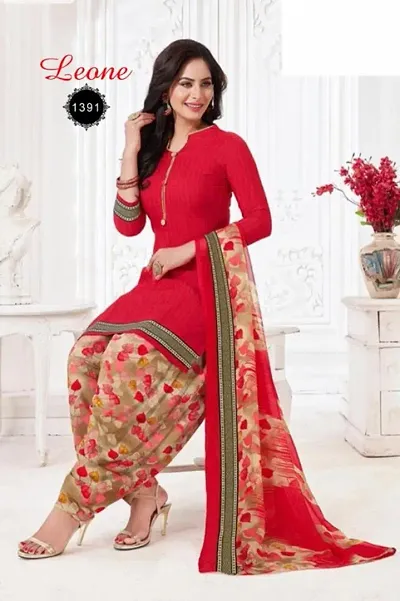 Multicolored Crepe Dress Material with Dupatta