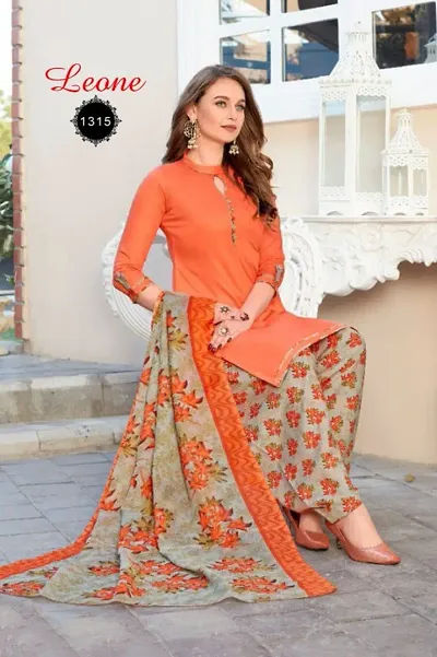 Trendy Womens American Crepe Geometric Printed Dress Material With Dupatta