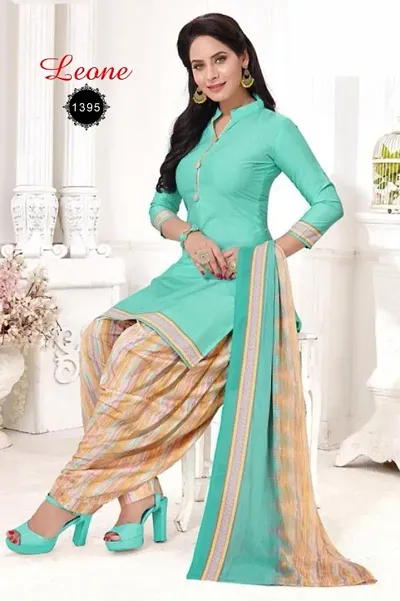 Multicolored Crepe Dress Material with Dupatta