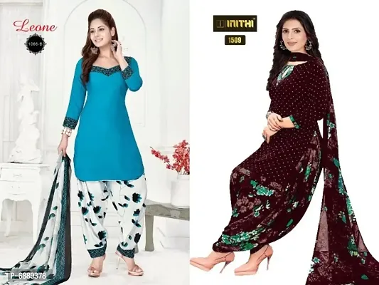 Beautiful American Crepe Printed Dress Material with Dupatta Pack of 2