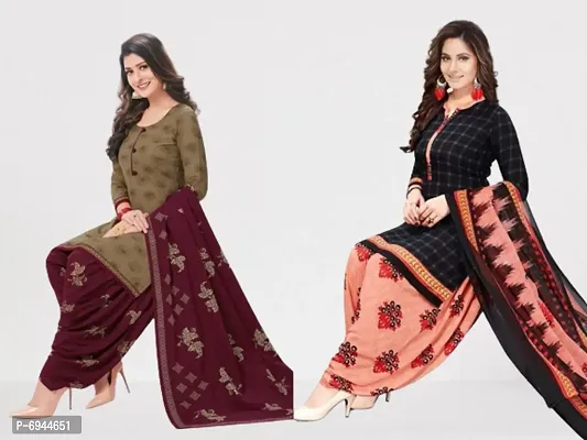 Beautiful American Crepe Printed Dress Material with Dupatta Pack of 2