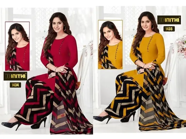 Fancy Womens American Crepe Geometric Printed Dress Material With Dupatta (Pack Of 2)