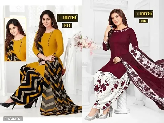 Beautiful American Crepe Printed Dress Material with Dupatta Pack of 2