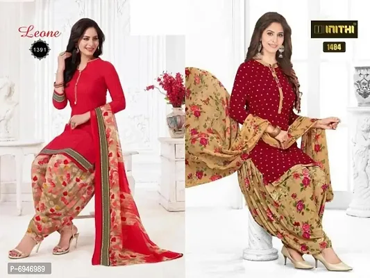 Beautiful American Crepe Printed Dress Material with Dupatta Pack of 2