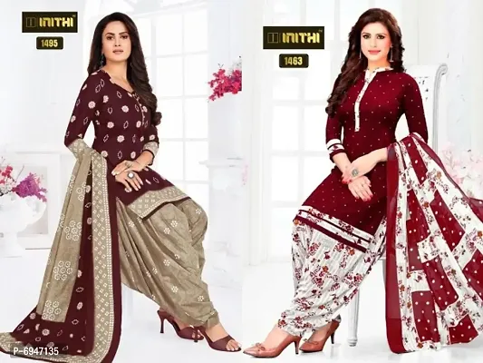 Beautiful American Crepe Printed Dress Material with Dupatta Pack of 2