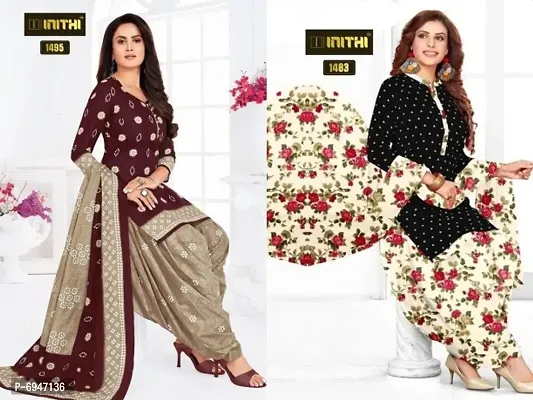 Beautiful American Crepe Printed Dress Material with Dupatta Pack of 2