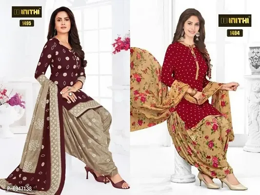 Beautiful American Crepe Printed Dress Material with Dupatta Pack of 2