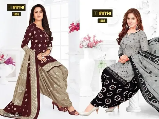 Beautiful American Crepe Printed Dress Material with Dupatta Pack of 2