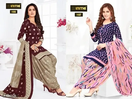 Beautiful American Crepe Printed Dress Material with Dupatta Pack of 2