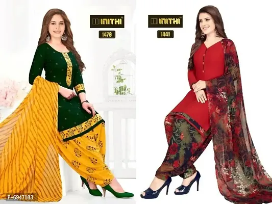 Beautiful American Crepe Printed Dress Material with Dupatta Pack of 2